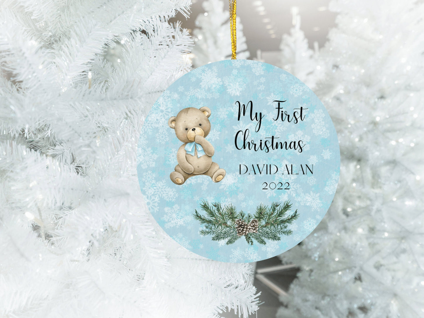 Baby's First Christmas Ornament, Personalized Baby's Christmas Keepsake, New Baby Gift, Baby Bear Ornament, 2023 Custom Baby Ornament