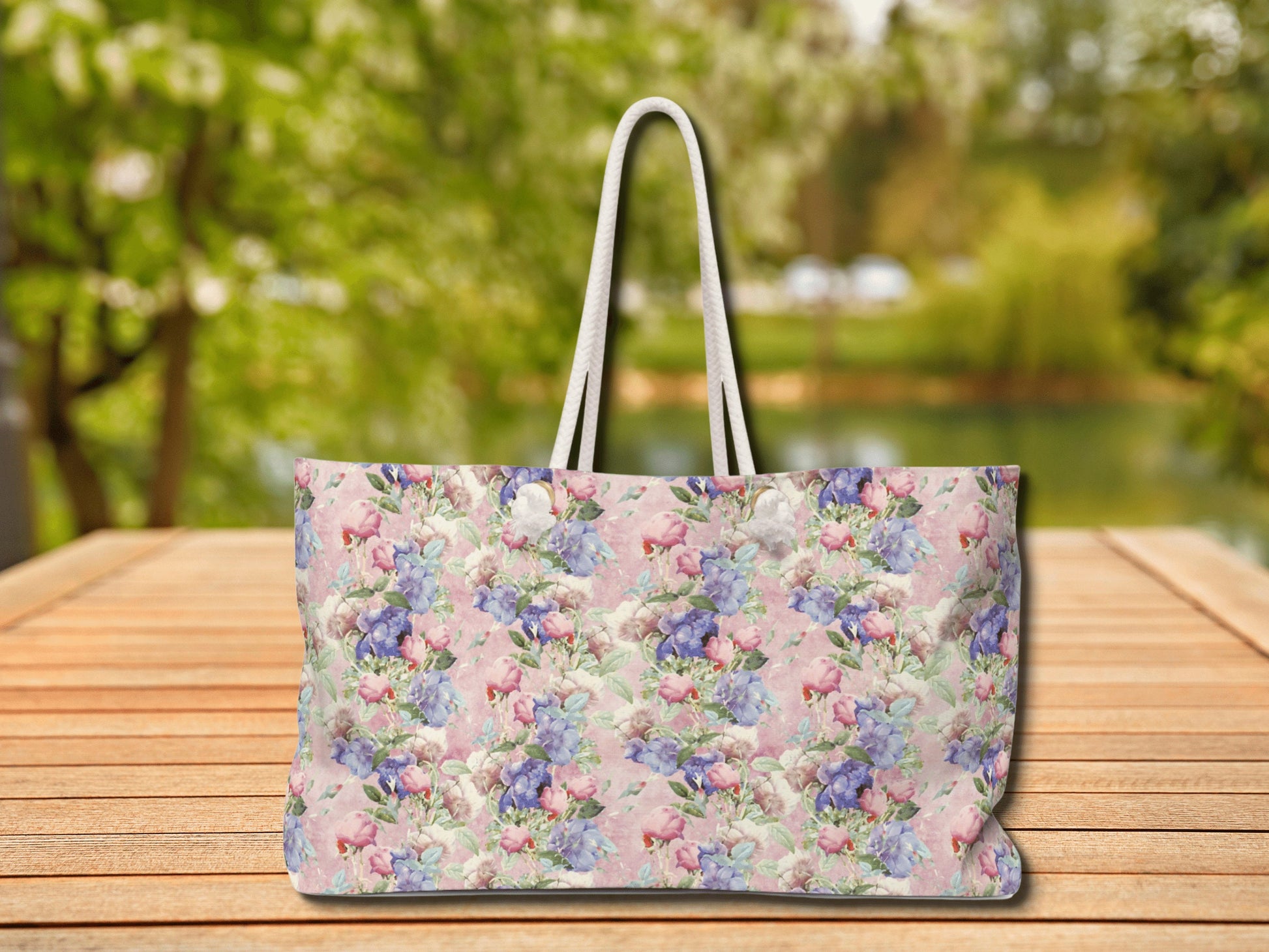 Flower Tote Bag, Floral Weekend Tote Bag with Rope Handles, Womens Weekender Bag - Mardonyx