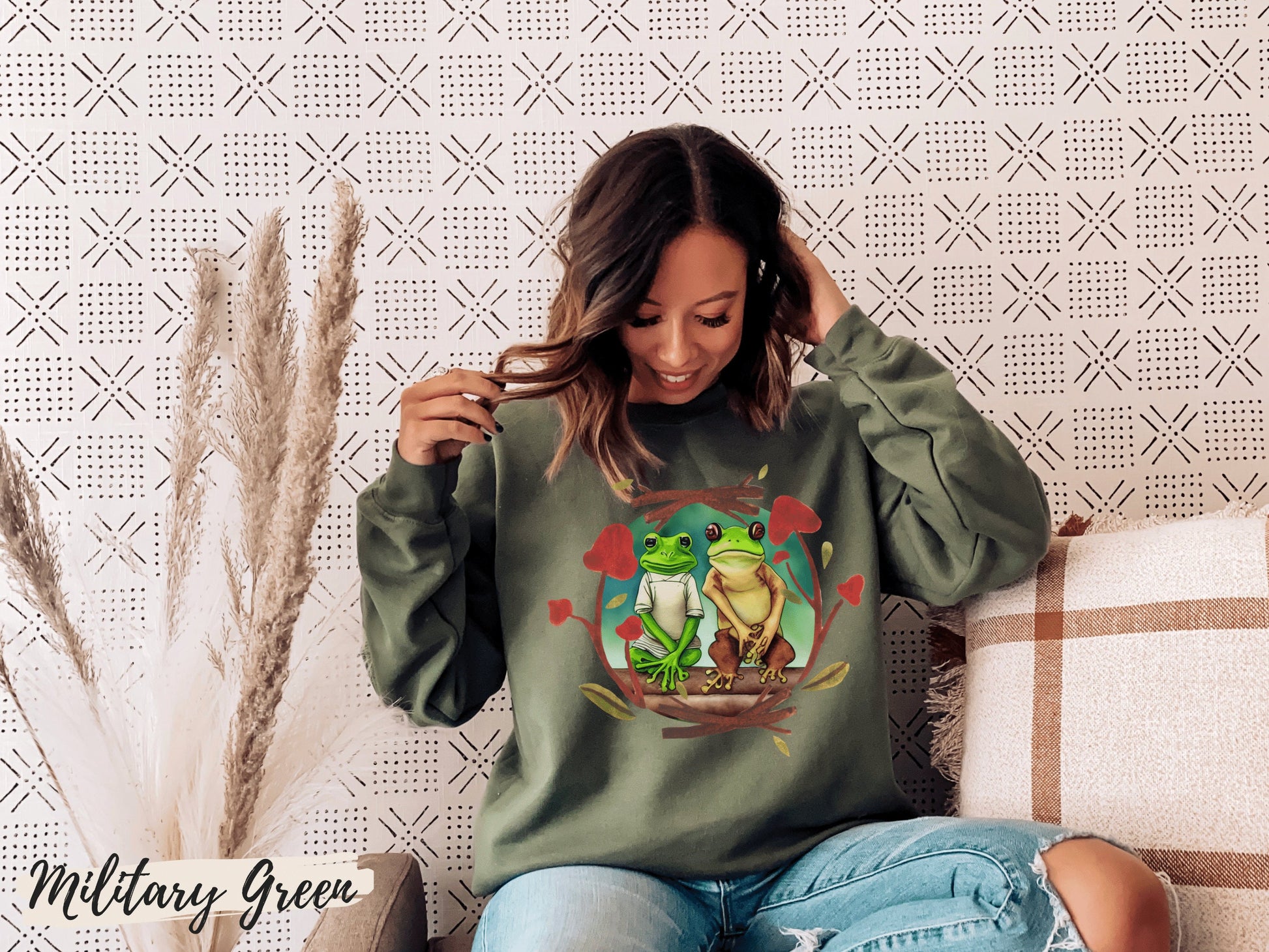 Frog and Toad Sweatshirt, Watercolor Print of Frog and Toad Sitting on a Log, Frog Lover Gift, Green Tree Frog Shirt - Mardonyx Sweatshirt Dark Heather / Unisex - Small