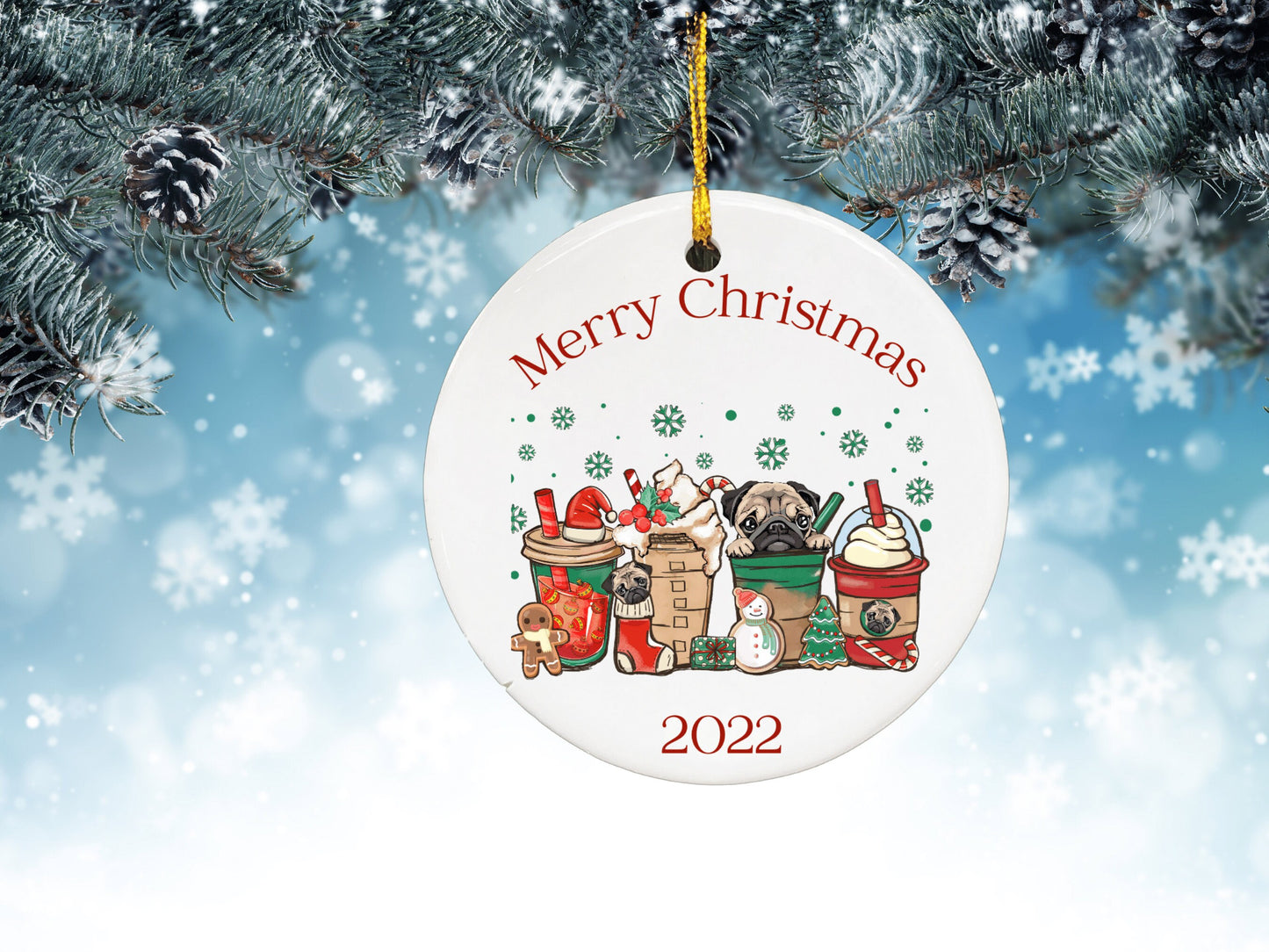 Pug Ornament, Custom Dog Christmas Ornament, From the Dog ornament, Pug Lover Gift, Pug Mom Gift, Pug Dad Gift