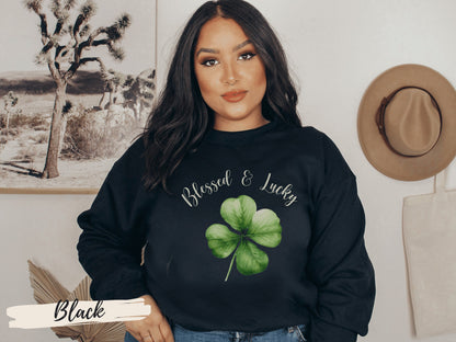 Blessed and Lucky Sweatshirt, Lucky Clover Sweatshirt, St Patricks Day Sweatshirt, - Mardonyx Sweatshirt Irish Green