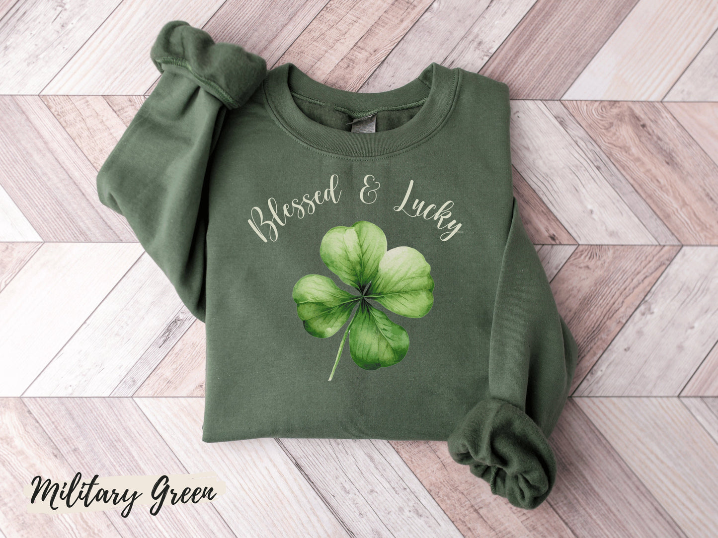 Blessed and Lucky Sweatshirt, Lucky Clover Sweatshirt, St Patricks Day Sweatshirt, - Mardonyx Sweatshirt Black