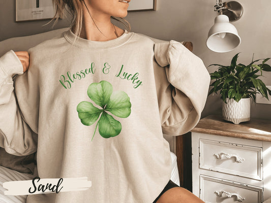 Blessed and Lucky Sweatshirt, Lucky Clover Sweatshirt, St Patricks Day Sweatshirt,