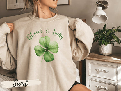 Blessed and Lucky Sweatshirt, Lucky Clover Sweatshirt, St Patricks Day Sweatshirt, - Mardonyx Sweatshirt