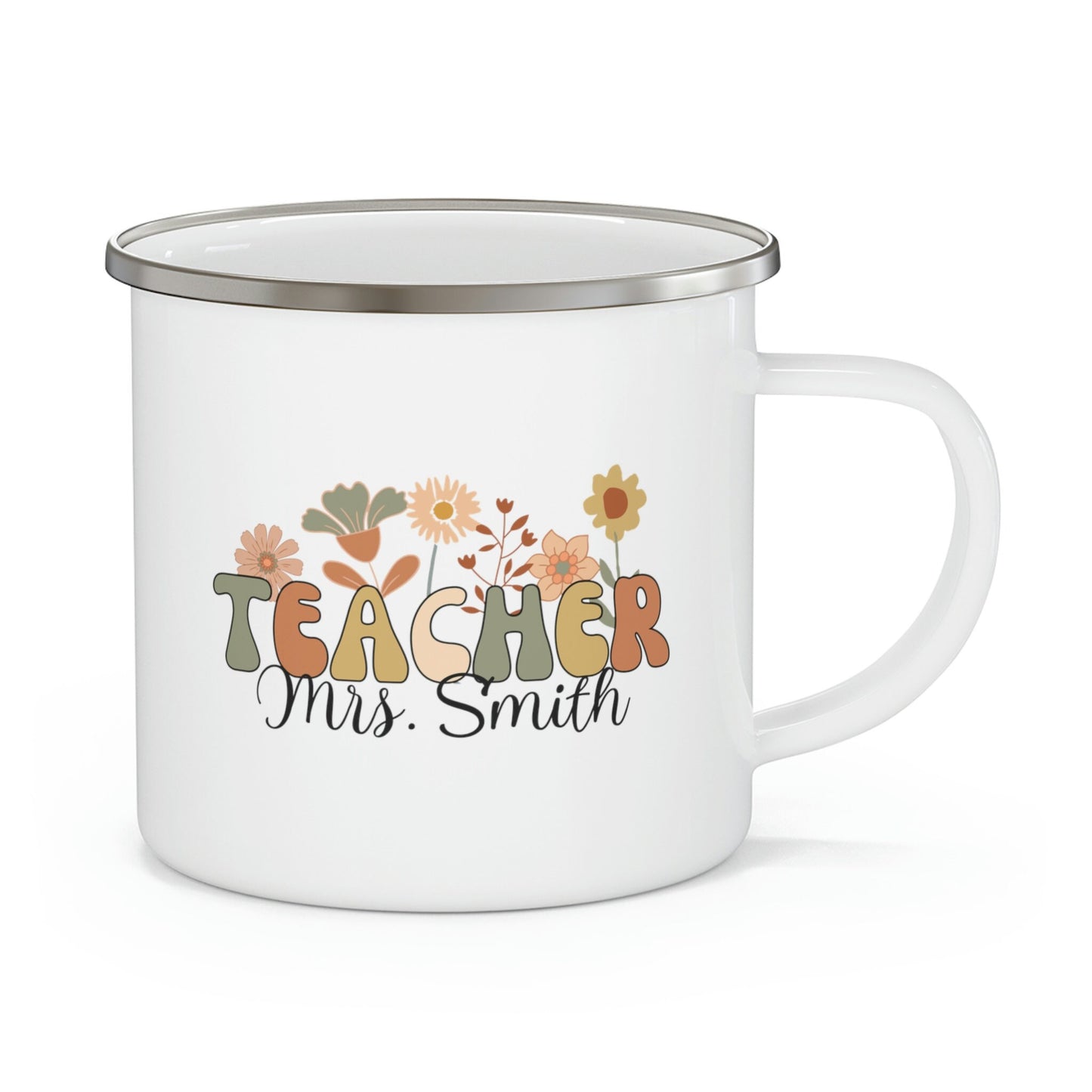 Wildflowers Enamel Mug for Teacher, Personalized Teacher Mug, Custom Gift for Teacher, Teacher Appreciation Gift for Teacher