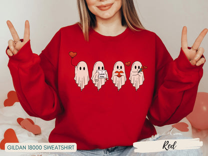 Ghost Valentine Sweatshirt, Spooky Valentine Sweatshirt, Cute Ghost Crewneck, Valentines Gift, Ghost Valentine, Pink Sweatshirt, Retro Ghost - Mardonyx Sweatshirt S - Sweatshirt / White