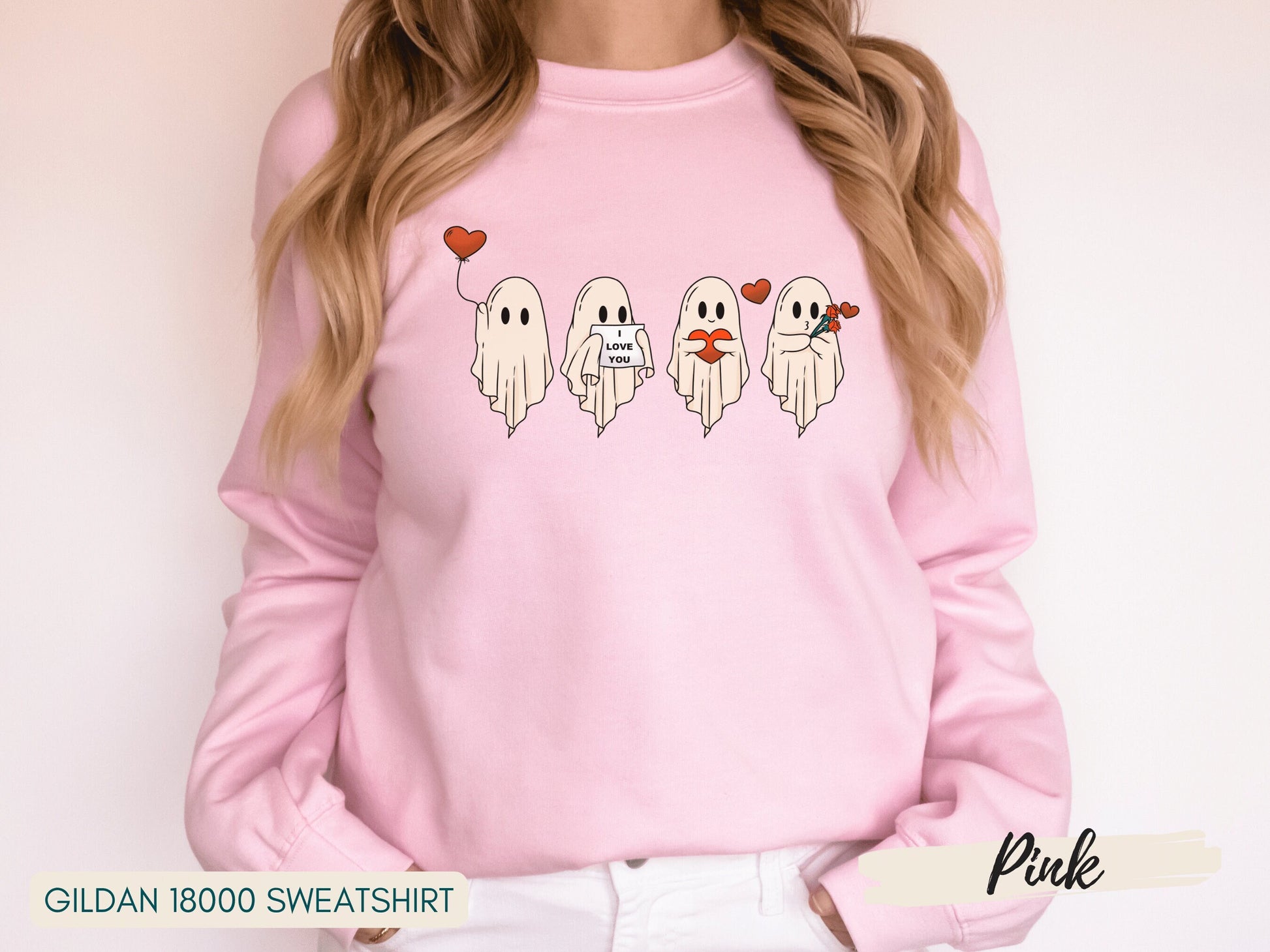 Ghost Valentine Sweatshirt, Spooky Valentine Sweatshirt, Cute Ghost Crewneck, Valentines Gift, Ghost Valentine, Pink Sweatshirt, Retro Ghost - Mardonyx Sweatshirt