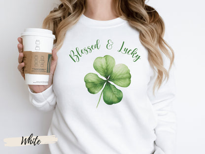 Blessed and Lucky Sweatshirt, Lucky Clover Sweatshirt, St Patricks Day Sweatshirt, - Mardonyx Sweatshirt Sand