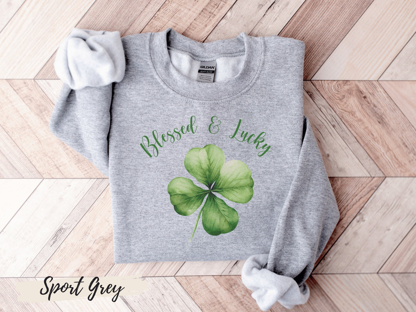 Blessed and Lucky Sweatshirt, Lucky Clover Sweatshirt, St Patricks Day Sweatshirt, - Mardonyx Sweatshirt Military Green