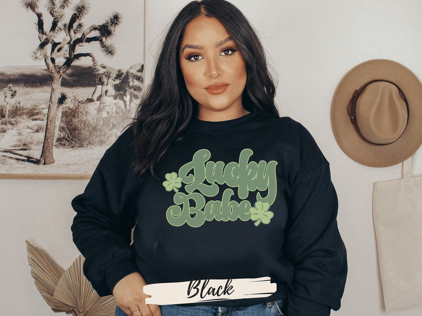 Lucky Retro Sweatshirt, Lucky Babe Shirt, Womens Lucky Sweatshirt, Shamrock Shirt - Mardonyx Sweatshirt Irish Green