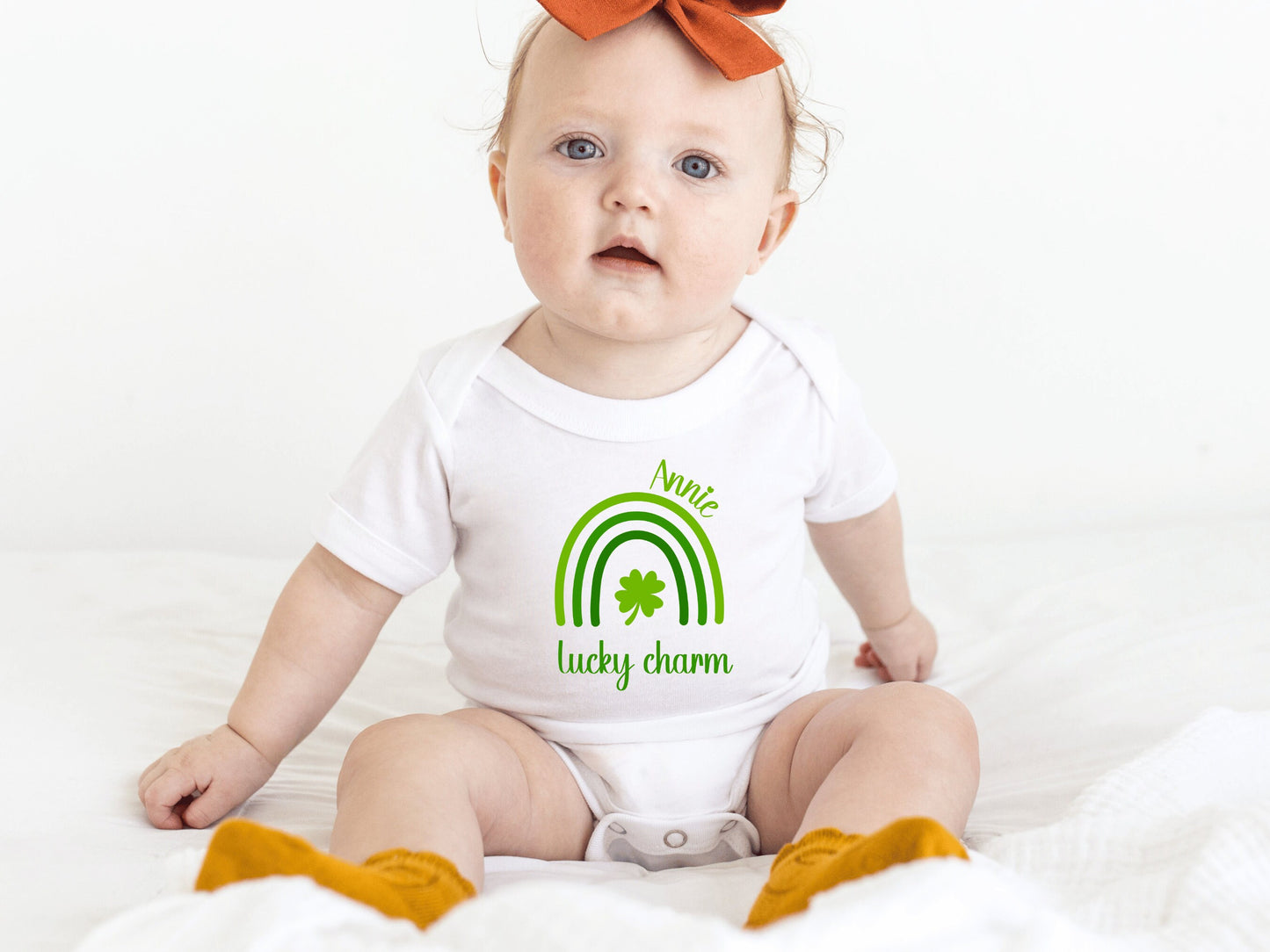 Personalized Lucky Charm Rainbow and Shamrock Baby Onesie® and Toddler Shirt