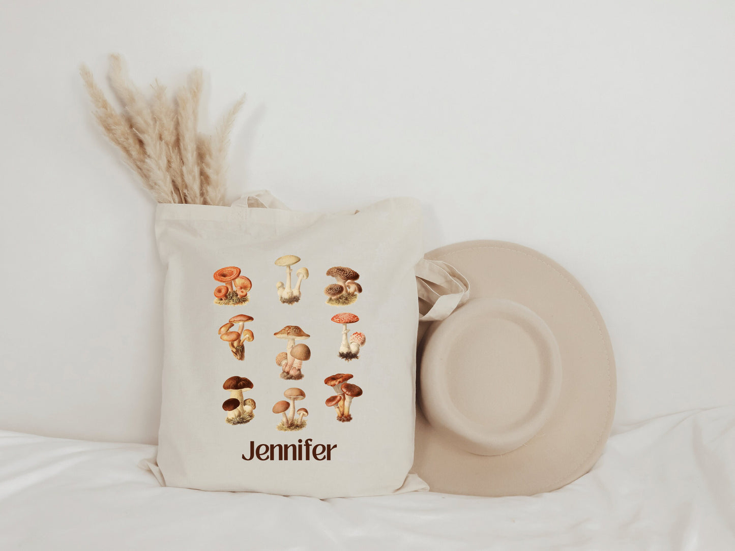 Personalized Mushroom Canvas Tote Bag, Personalized Gifts, Custom Name Tote Bag, Mushroom Art, Valentine Gifts for Her, Mushroom Tote Bag