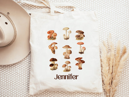 Personalized Mushroom Canvas Tote Bag, Personalized Gifts, Custom Name Tote Bag, Mushroom Art, Valentine Gifts for Her, Mushroom Tote Bag