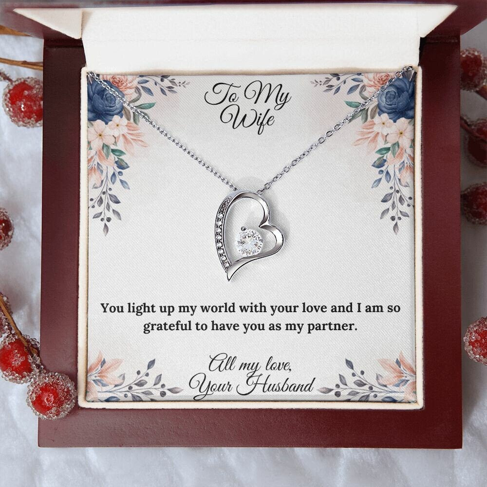 Personalized Valentine Necklace, You Light Up My World Love Heart Necklace, To My Wife Sentimental Gift , Valentine Gift For Wife
