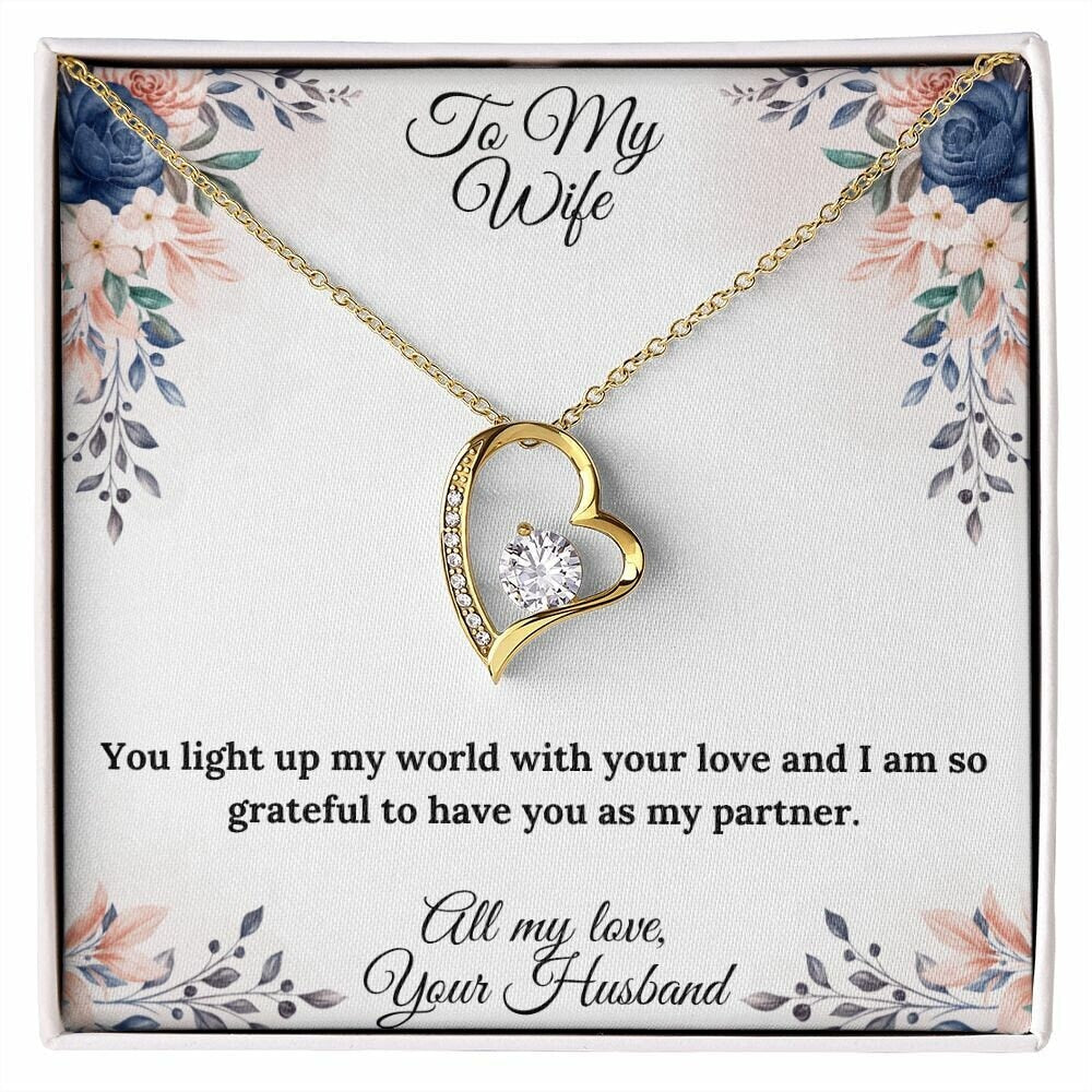 Personalized Valentine Necklace, You Light Up My World Love Heart Necklace, To My Wife Sentimental Gift , Valentine Gift For Wife