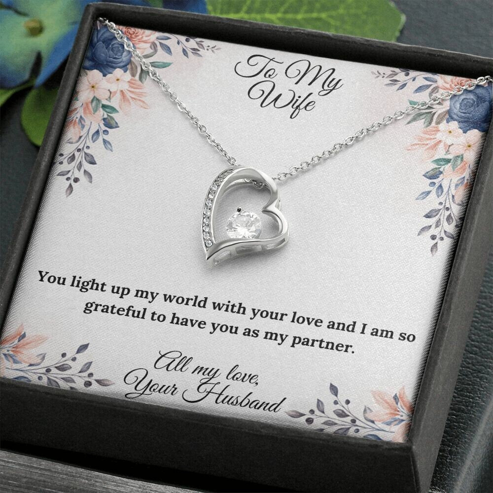 Personalized Valentine Necklace, You Light Up My World Love Heart Necklace, To My Wife Sentimental Gift , Valentine Gift For Wife