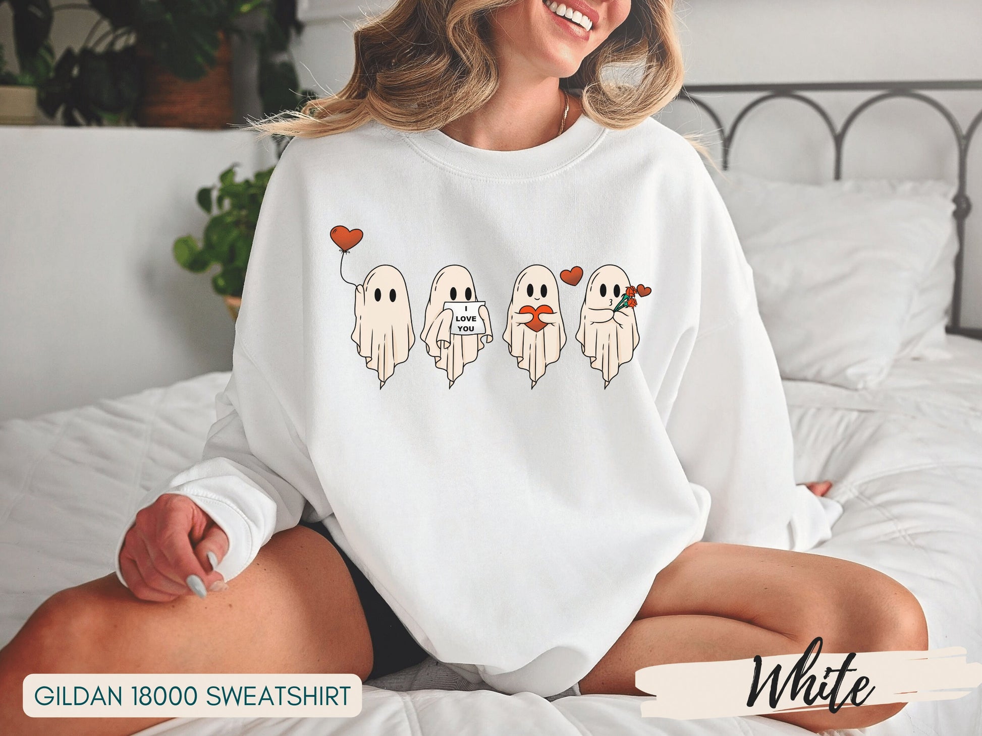 Ghost Valentine Sweatshirt, Spooky Valentine Sweatshirt, Cute Ghost Crewneck, Valentines Gift, Ghost Valentine, Pink Sweatshirt, Retro Ghost - Mardonyx Sweatshirt