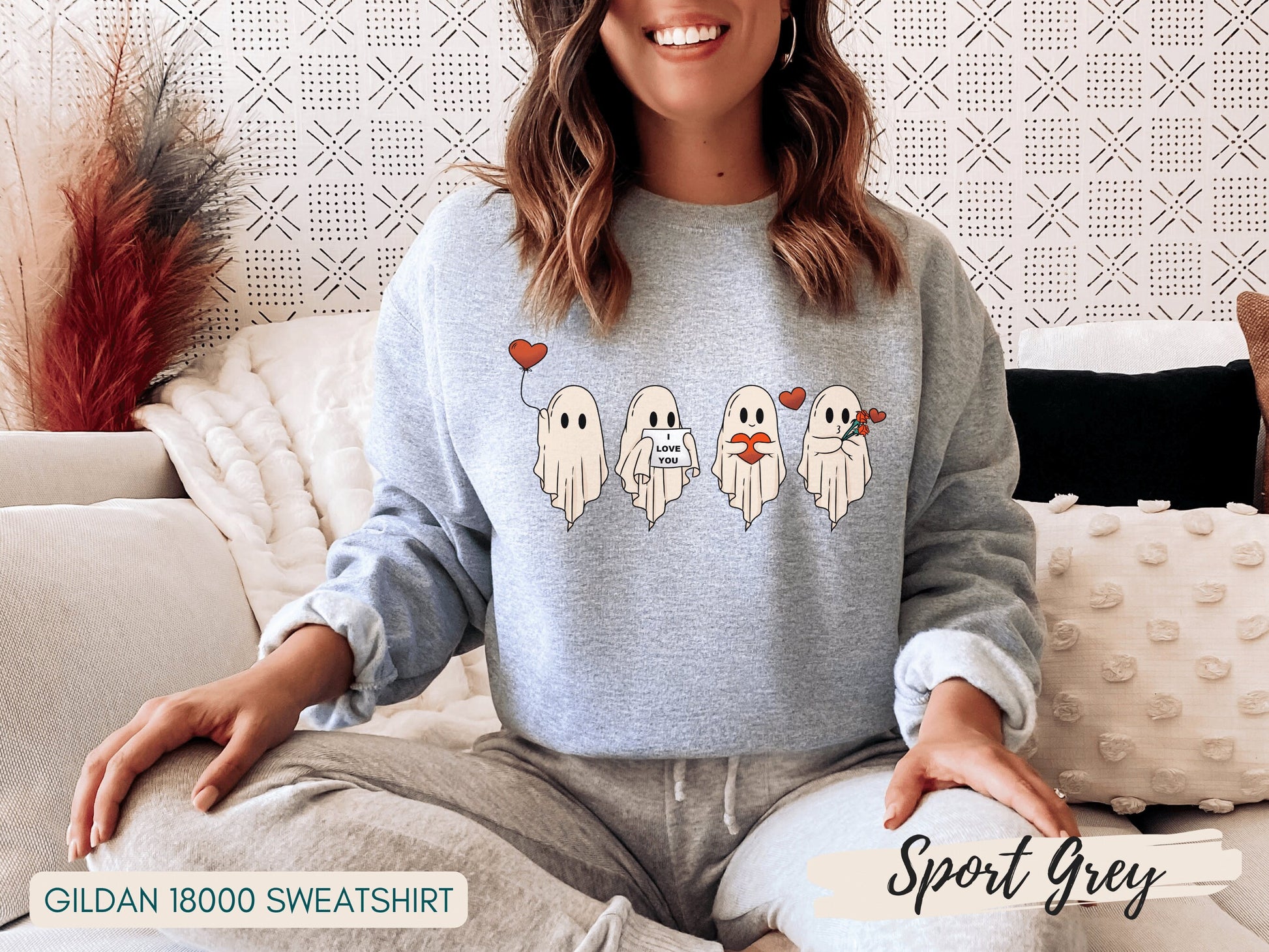 Ghost Valentine Sweatshirt, Spooky Valentine Sweatshirt, Cute Ghost Crewneck, Valentines Gift, Ghost Valentine, Pink Sweatshirt, Retro Ghost - Mardonyx Sweatshirt