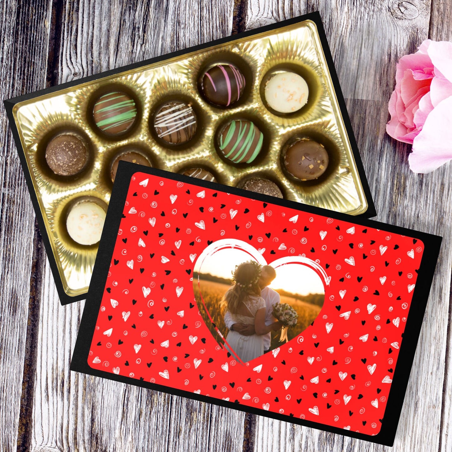Personalized Chocolate Truffles, First Valentines Day Gift Married, Wedding Photo Gift, Chocolate Truffle Gift Box, Sentimental Gift