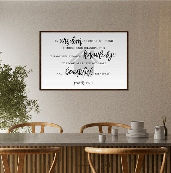 By Wisdom A House is Built Sign, Proverbs 24 3-4, Scripture Sign, Bible Verse Wall Art, Christian Wall Decor, Living Room Decor