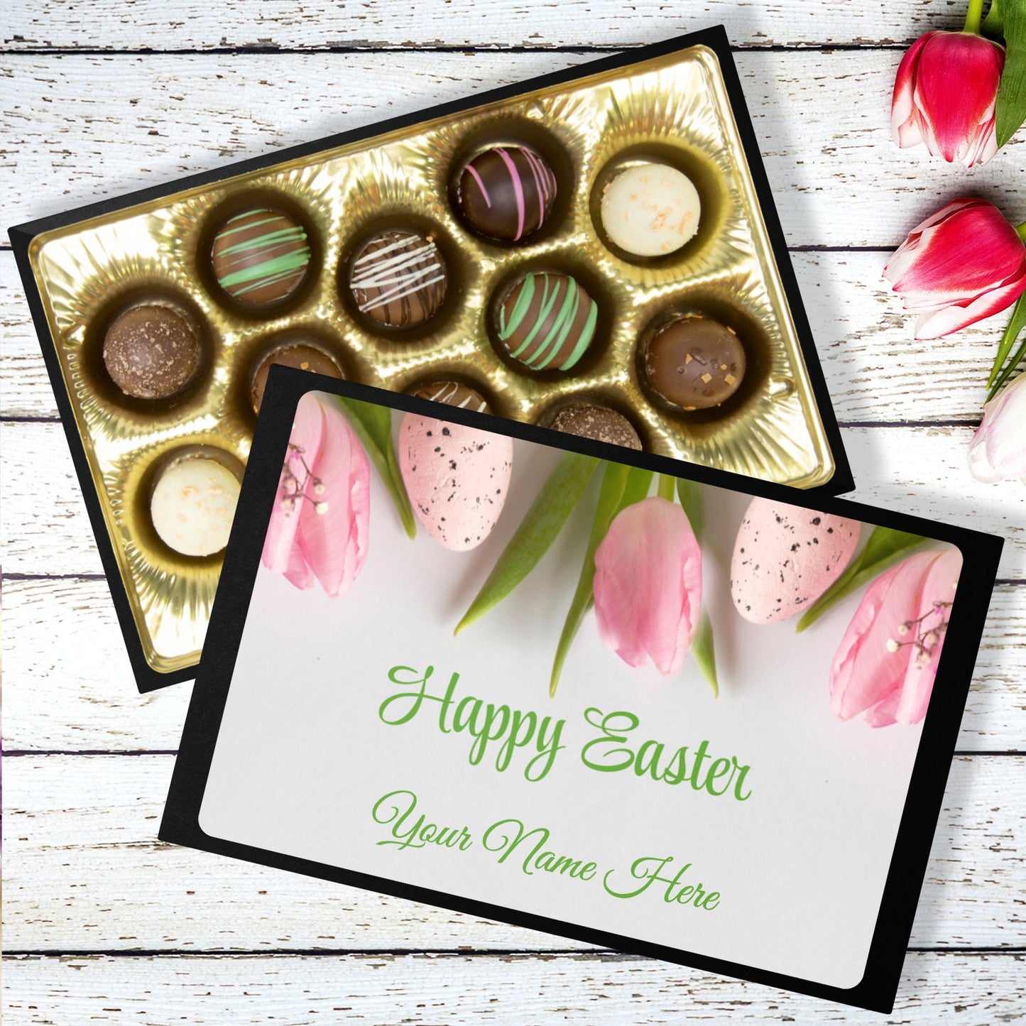 Easter Tulip Design Chocolate Truffles, Easter Basket Stuffers,Chocolate Gift Box, Keepsake Tin,Chocolate Box, Artisan Chocolate