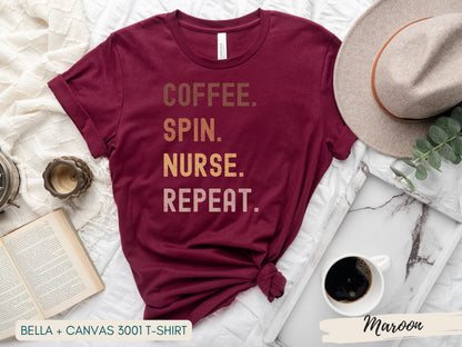 Coffee Spin Nurse Repeat Shirt - Grunge Fonted Retro Colors, Short Long Sweatshirt Style, Perfect for Nurses and Coffee Lovers - Mardonyx Sweatshirt S - Sweatshirt / Gray