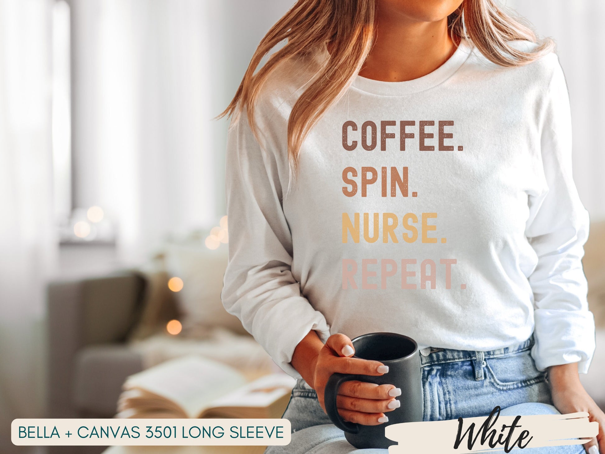 Coffee Spin Nurse Repeat Shirt - Grunge Fonted Retro Colors, Short Long Sweatshirt Style, Perfect for Nurses and Coffee Lovers - Mardonyx Sweatshirt S - Sweatshirt / Black