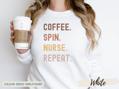 Coffee Spin Nurse Repeat Shirt - Grunge Fonted Retro Colors, Short Long Sweatshirt Style, Perfect for Nurses and Coffee Lovers - Mardonyx Sweatshirt S - Sweatshirt / Maroon