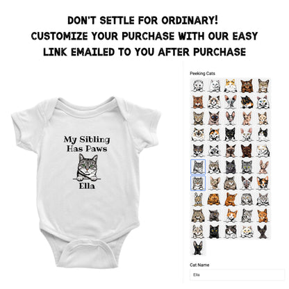 Personalized My Sibling Has Paws Cat Breed Baby Bodysuit, Custom Cat Bodysuit, Cat Mom Gift