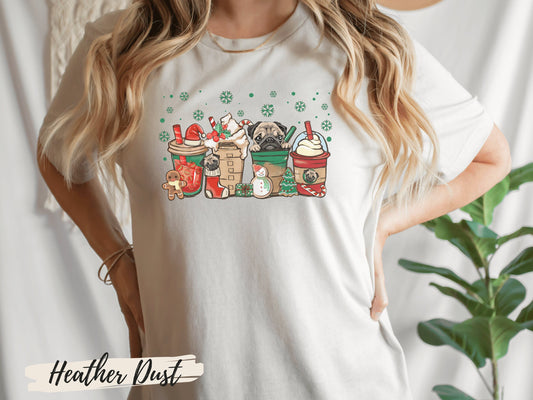 Pug Christmas Shirt, Pug Coffee Lover Holiday Shirt, Coffee Pug Lover Gift, Gift for Dog Mom, Pug Lover Gift, Pug Shirt