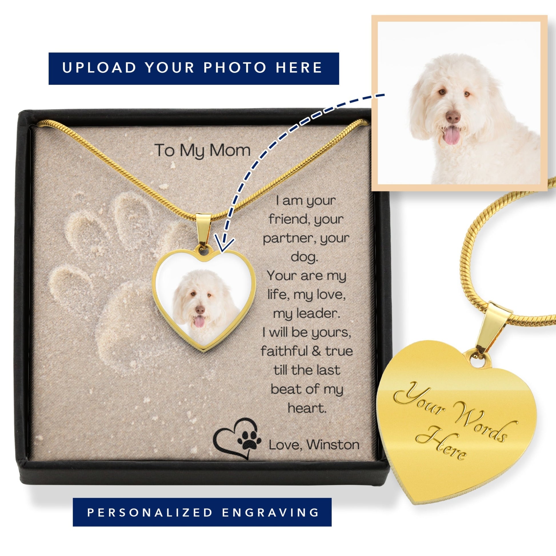 Dog Mom Necklace, Pet Photo Necklace Personalized, Custom Gift for Pet Lover, Dog Lover Gift, Dog Mom Gift, Custom Pet Necklace - Mardonyx Jewelry Luxury Necklace (18k Yellow Gold Finish) / With Personalized Engraving Text