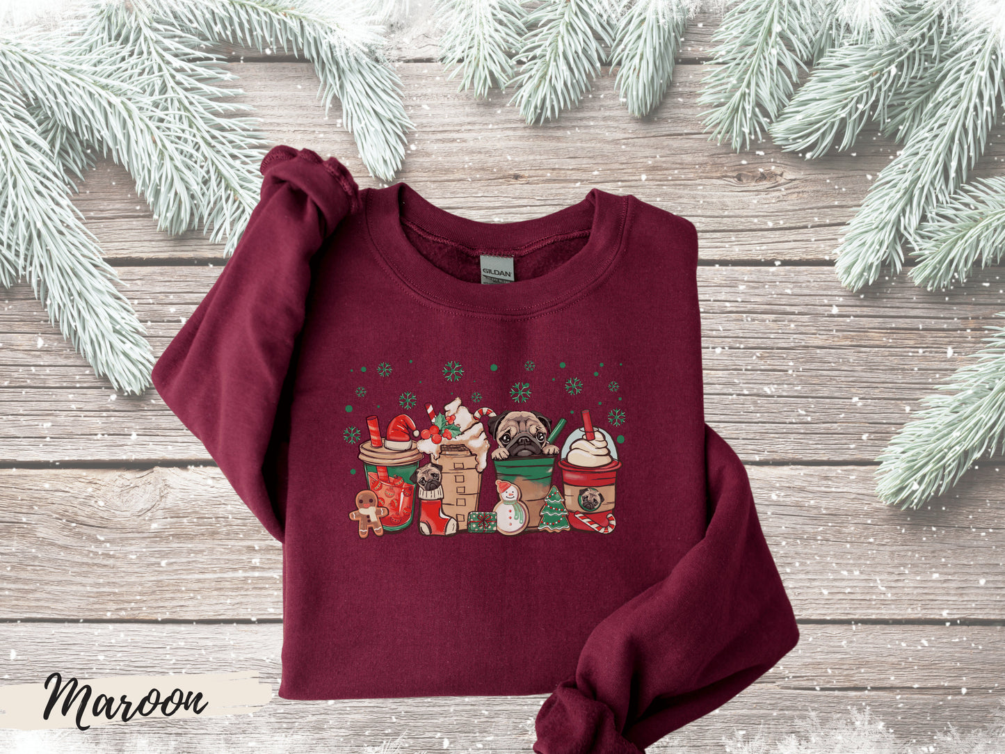 Pug Christmas Sweatshirt, Pug Coffee Lover Holiday Sweatshirt, Coffee Pug Lover Gift, Gift for Dog Mom, Pug Lover Gift