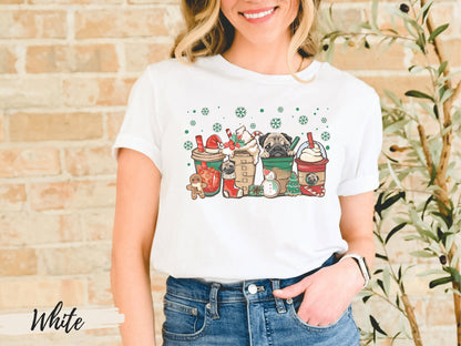 Pug Christmas Shirt, Pug Coffee Lover Holiday Shirt, Coffee Pug Lover Gift, Gift for Dog Mom, Pug Lover Gift, Pug Shirt