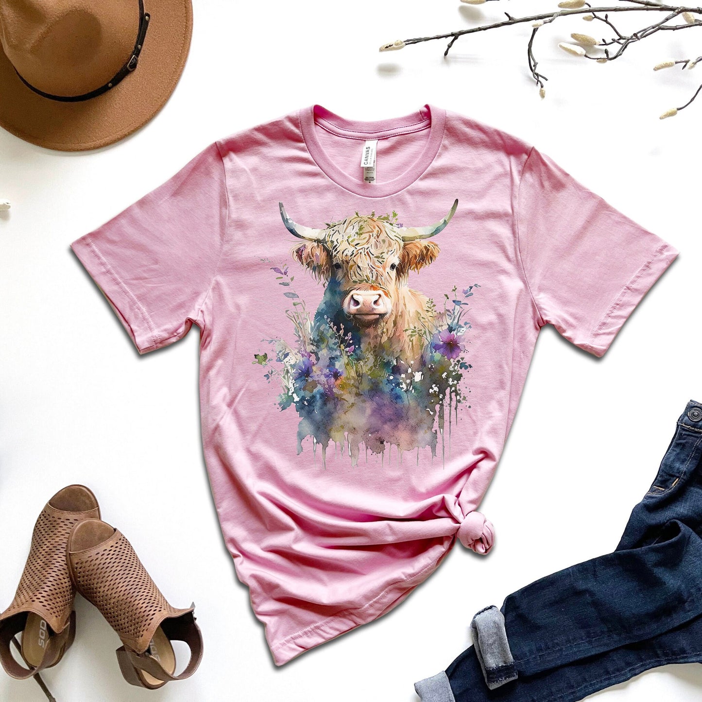 Cute Cow Shirt, Highland Cow Shirt, Heifer Shirt, Farmer Shirt ,Cowgirl Shirt Watercolor Cow Design, Country Girl Shirt, Spring Shirt