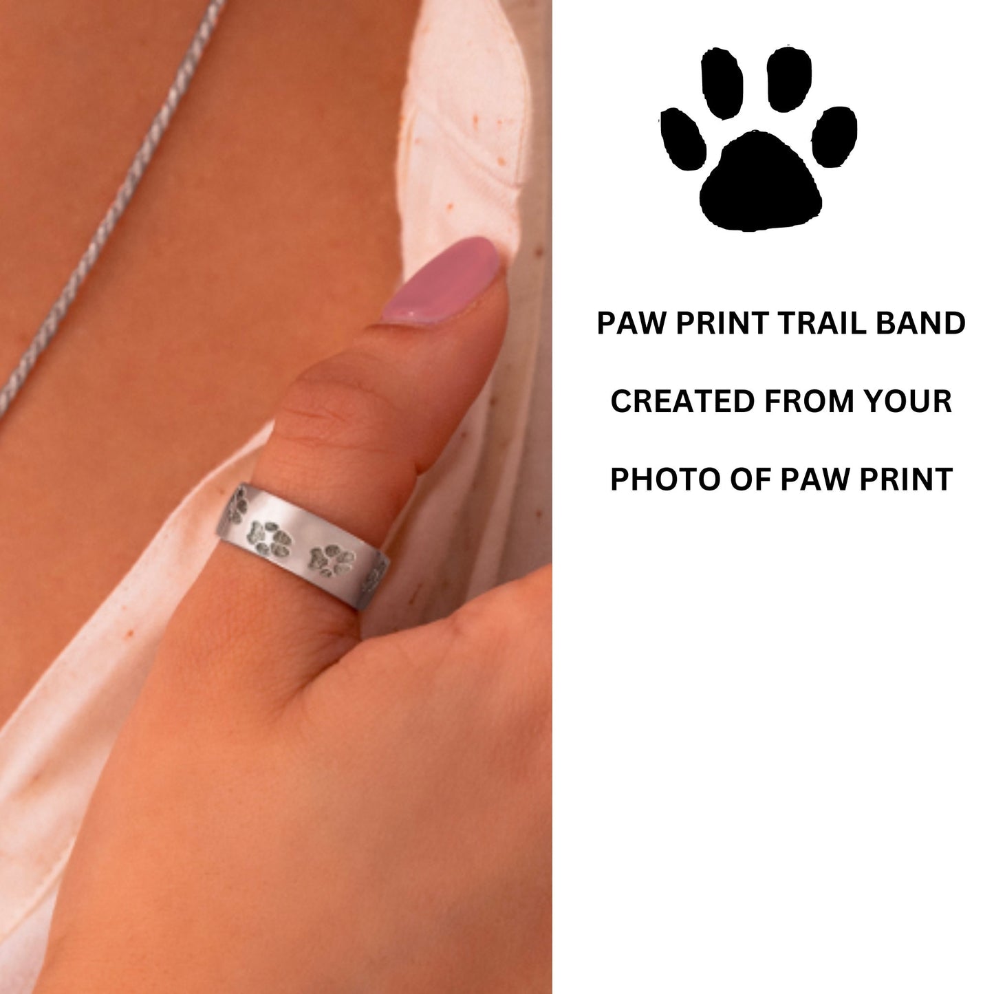 Personalized Jewelry Wrap-Around Paw Print Band Ring, Paw Print Jewelry, Sterling Silver Handmade Ring, Dog Mom, Pet Memorial Band