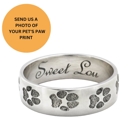 Personalized Jewelry Wrap-Around Paw Print Band Ring, Paw Print Jewelry, Sterling Silver Handmade Ring, Dog Mom, Pet Memorial Band