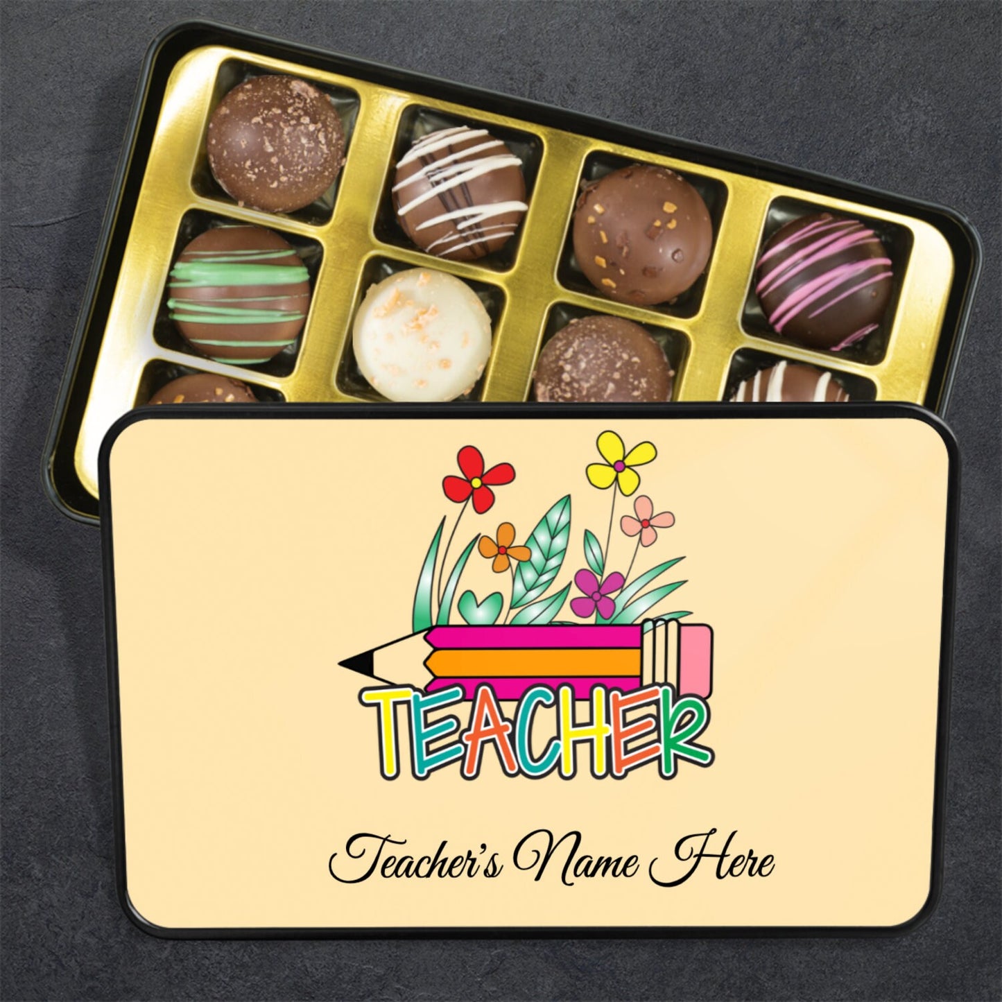 Gift for Teacher, Chocolate Truffle Box, Keepsake Tin, Personalized Teacher Gift, Teacher Appreciation Gift