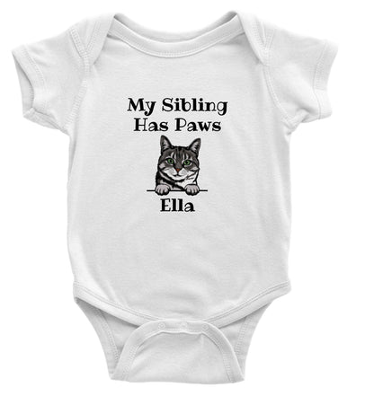 Personalized My Sibling Has Paws Cat Breed Baby Bodysuit, Custom Cat Bodysuit, Cat Mom Gift