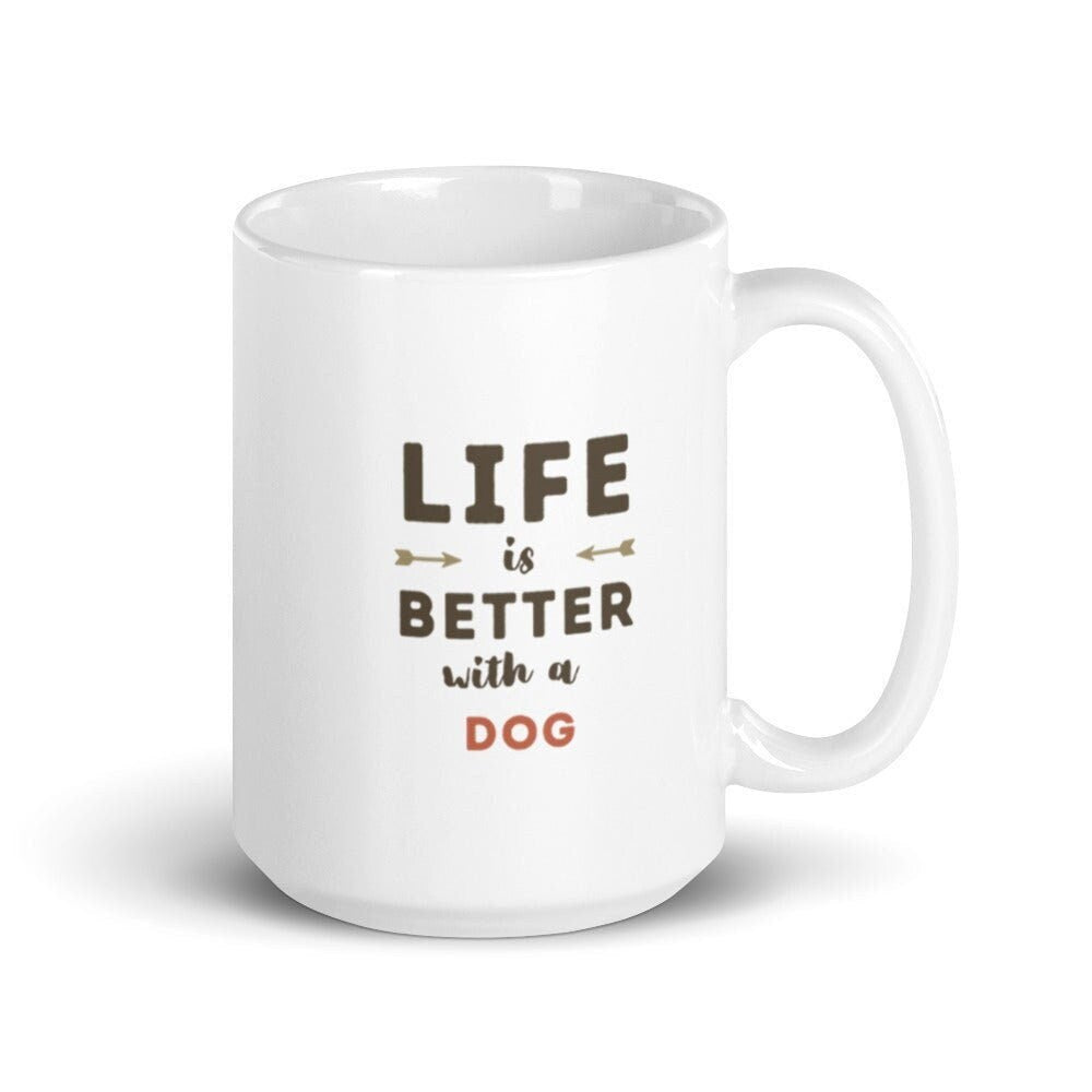 Life is Better With Dog White Ceramic Mug, Funny Dog Lover Gift, Dog Dad Coffee Cup, Typography Print Hot Tea Cup, Dog Mom Novelty Latte Mug