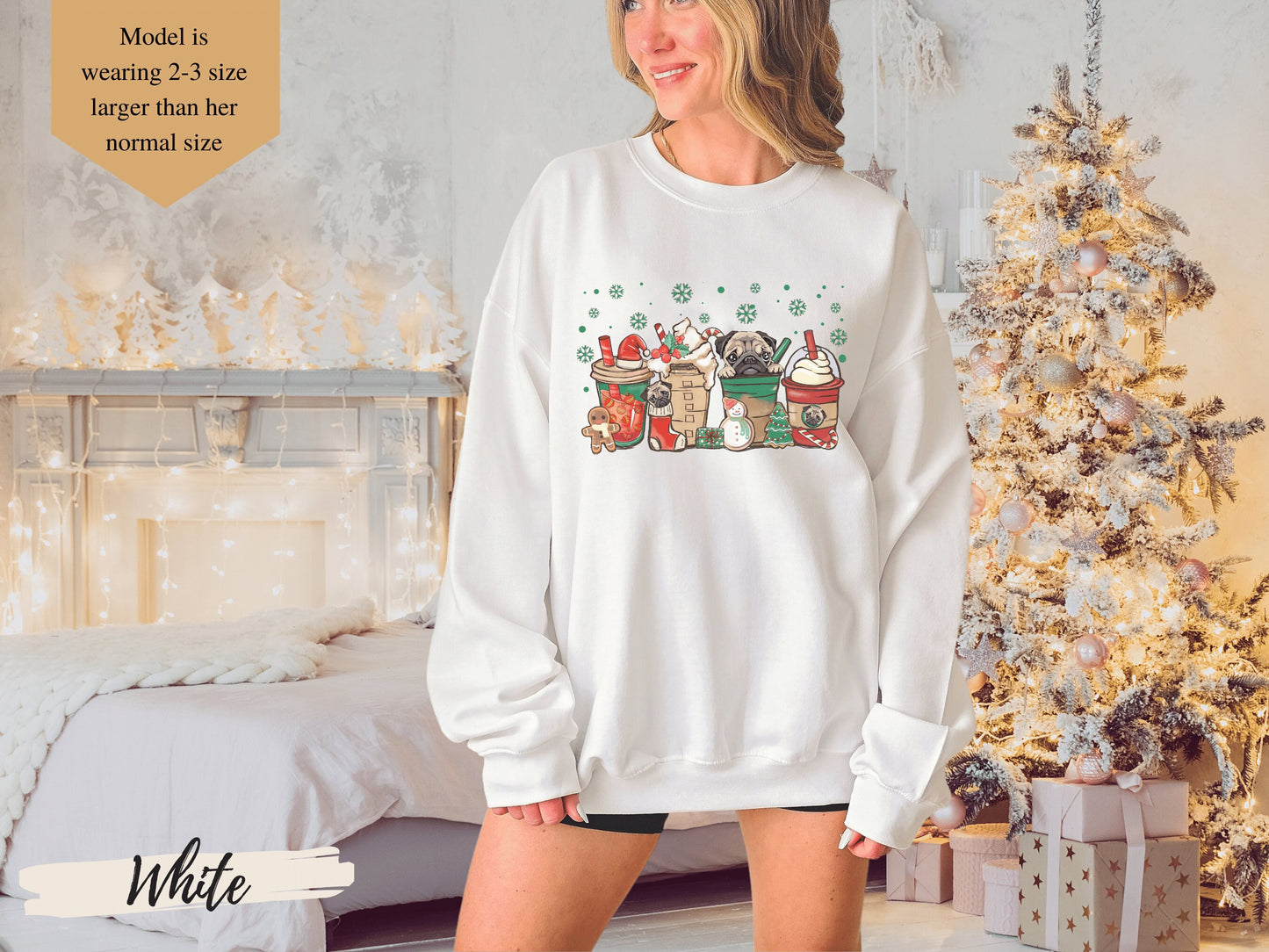 Pug Christmas Sweatshirt, Pug Coffee Lover Holiday Sweatshirt, Coffee Pug Lover Gift, Gift for Dog Mom, Pug Lover Gift