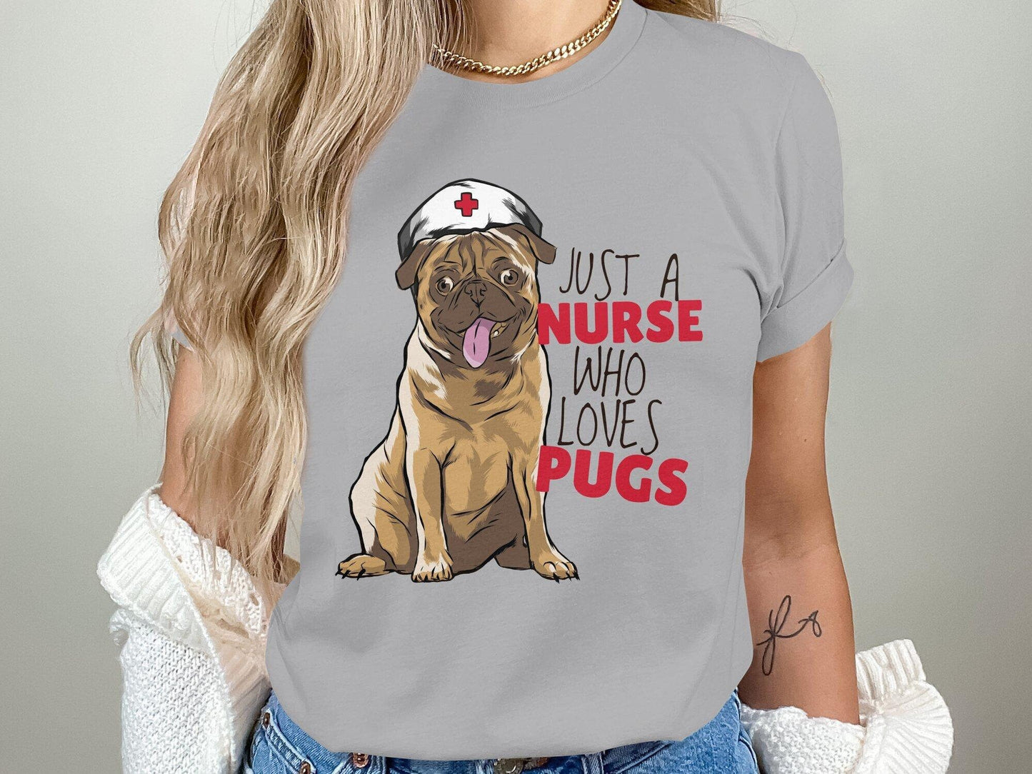 Nurse Pug Lover TShirt, Gift for Pug Nurse, Nurse Dog Mom Shirt, Nurse Pug Mom Tee