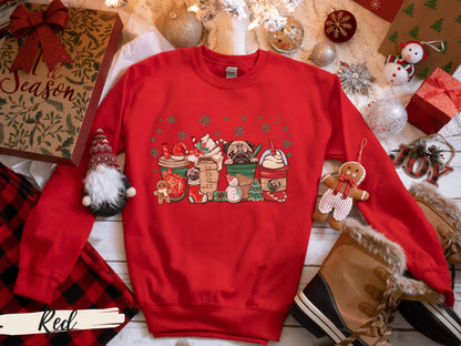 Pug Christmas Sweatshirt, Pug Coffee Lover Holiday Sweatshirt, Coffee Pug Lover Gift, Gift for Dog Mom, Pug Lover Gift