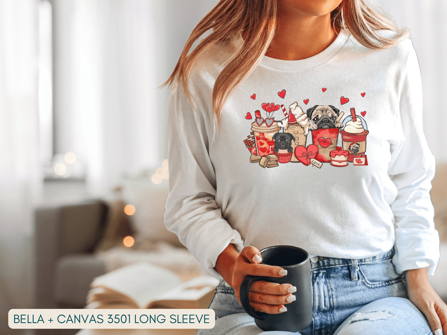 Pug Valentine Shirt, Pug Lover Gift for Valentine's Day, Black Pug