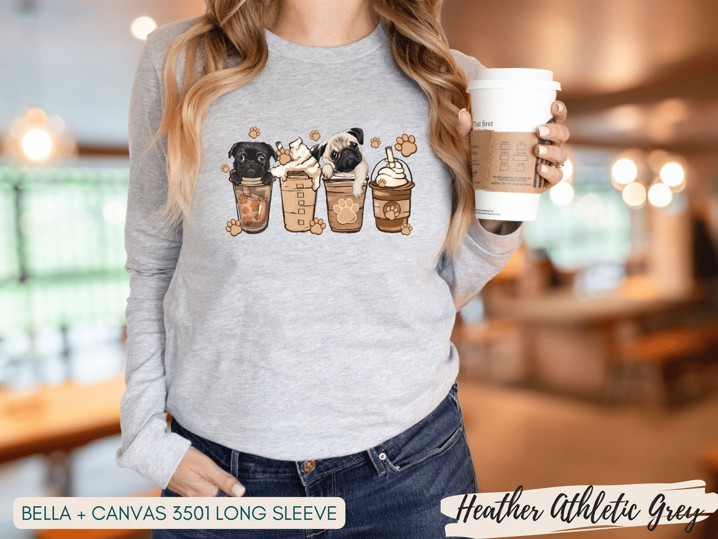 Pug Shirt, Cute Pug Love Gift, Black Pug Shirt, Coffee Lover Shirt, Gift for Pug Dog Mom