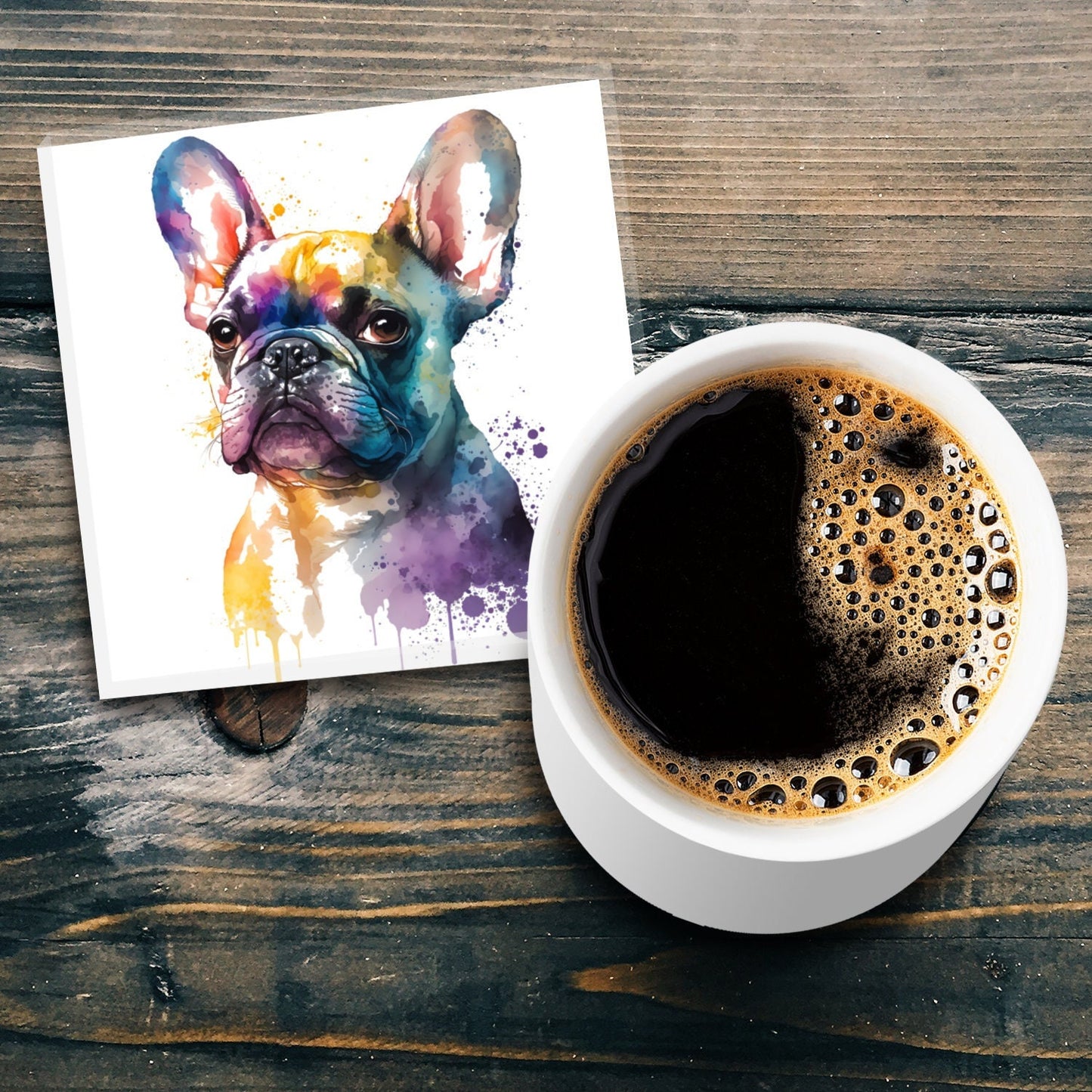 French Bull Dog Glass Coaster, Colorful Coasters for Drinks