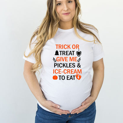 Trick or Treat Pickles and Ice Cream T-Shirt, Halloween Shirt, Women's Halloween Tee, Cute Fall Shirt, Food Trick or Treat, Trick or Treat