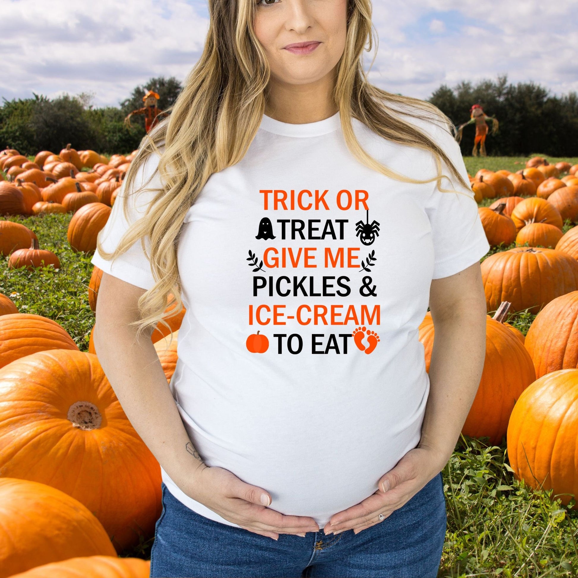 Trick or Treat Pickles and Ice Cream T-Shirt, Halloween Shirt, Women's Halloween Tee, Cute Fall Shirt, Food Trick or Treat, Trick or Treat