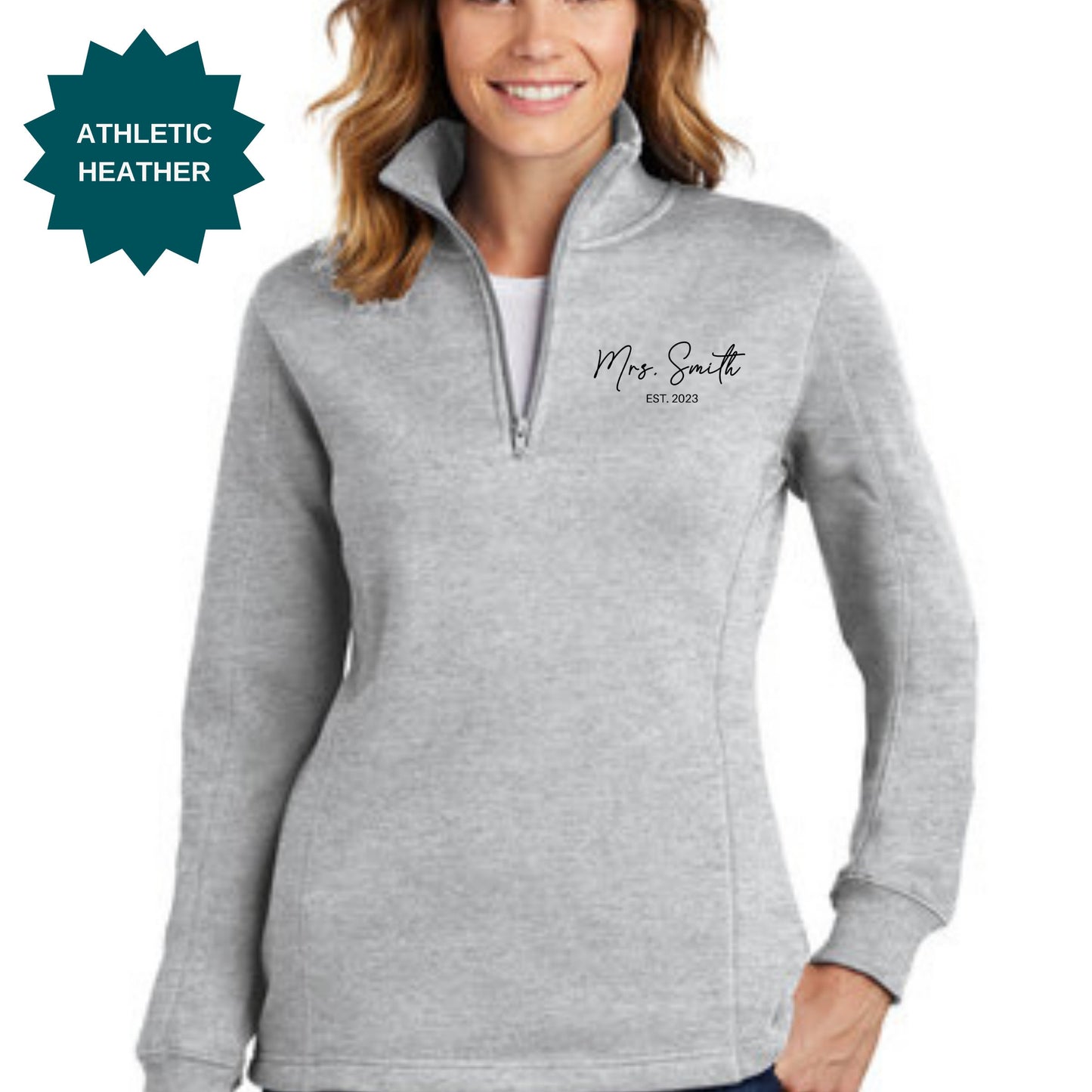 Mrs Sweatshirt Custom Sweatshirt, Bride Personalized Quarter Zip Shirt, Shower Gift for New Bride, Mrs Shirt, Bachelorette Party Gift