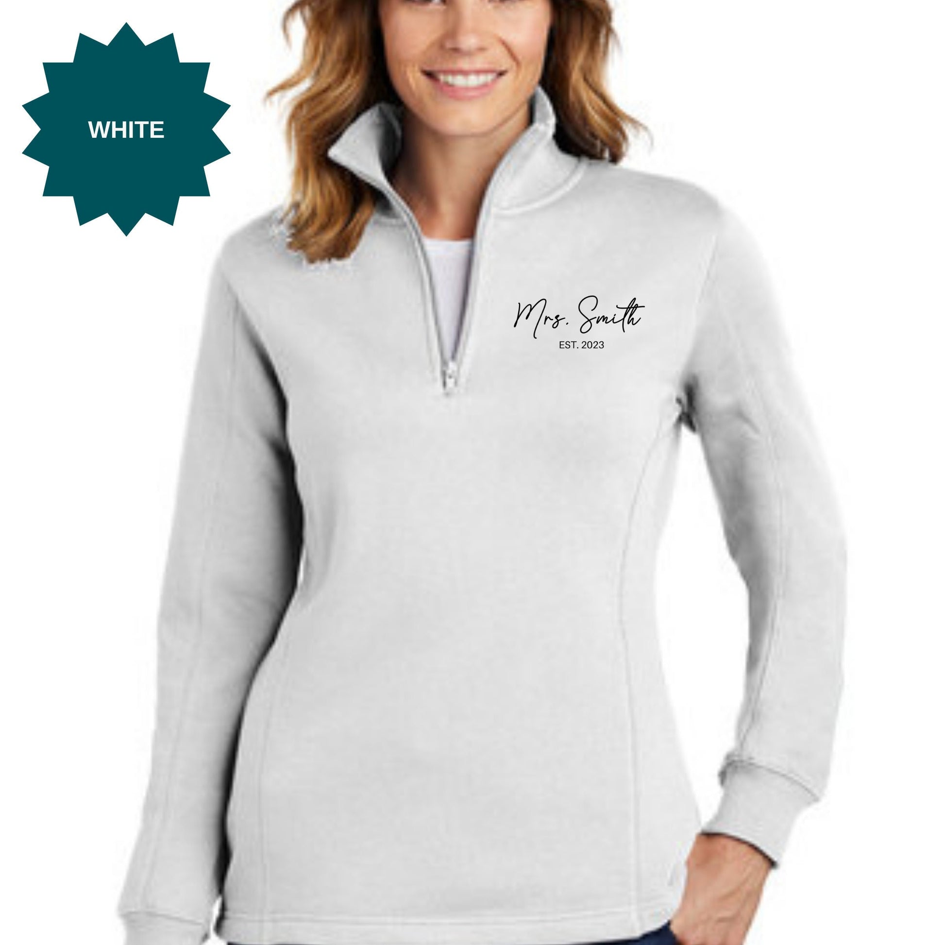 Mrs Sweatshirt Custom Sweatshirt, Bride Personalized Quarter Zip Shirt, Shower Gift for New Bride, Mrs Shirt, Bachelorette Party Gift