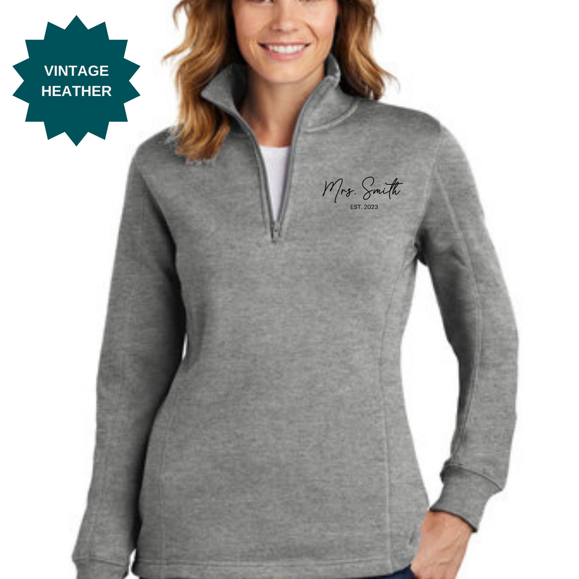 Mrs Sweatshirt Custom Sweatshirt, Bride Personalized Quarter Zip Shirt, Shower Gift for New Bride, Mrs Shirt, Bachelorette Party Gift